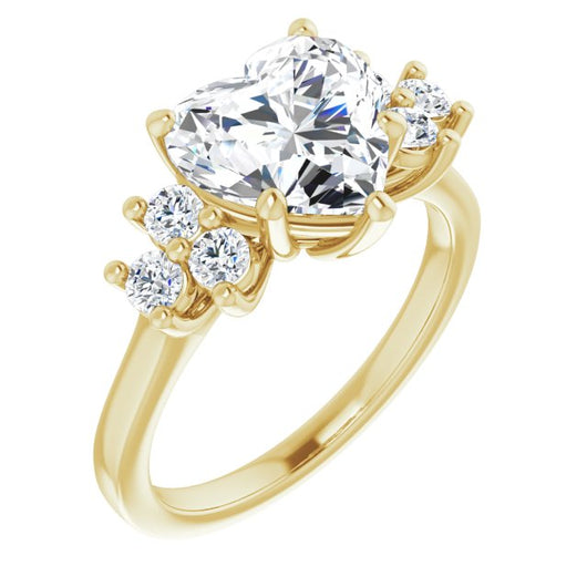 10K Yellow Gold Customizable Heart Cut 7-stone Prong-Set Design