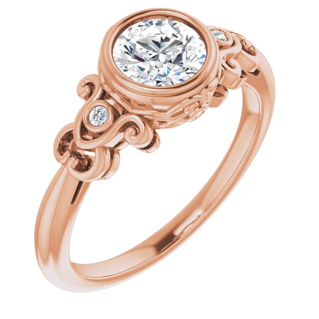 10K Rose Gold Customizable 5-stone Design with Round Cut Center and Quad Round-Bezel Accents