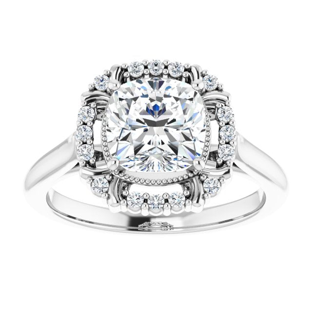 Cubic Zirconia Engagement Ring- The Sana (Customizable Cushion Cut Design with Majestic Crown Halo and Raised Illusion Setting)