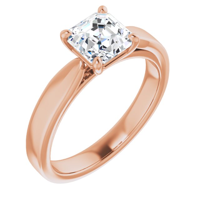 10K Rose Gold Customizable Asscher Cut Cathedral Solitaire with Wide Tapered Band