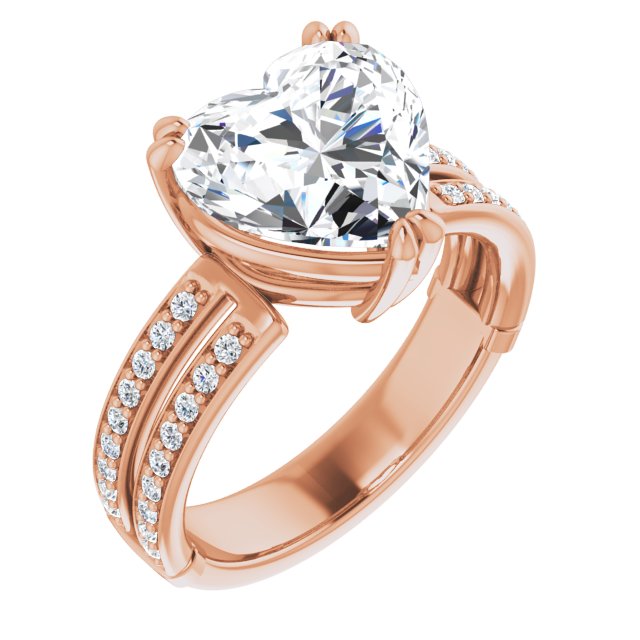 14K Rose Gold Customizable Heart Cut Design featuring Split Band with Accents