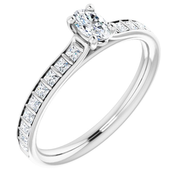 10K White Gold Customizable Oval Cut Style with Princess Channel Bar Setting
