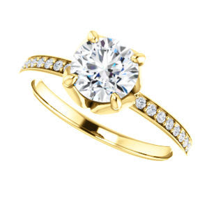 CZ Wedding Set, featuring The Sandy engagement ring (Customizable Prong-Accented Round Cut Style with Thin Pavé Band)