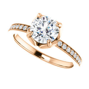 CZ Wedding Set, featuring The Sandy engagement ring (Customizable Prong-Accented Round Cut Style with Thin Pavé Band)