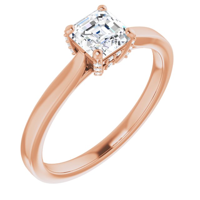 10K Rose Gold Customizable Cathedral-Raised Asscher Cut Style with Prong Accents Enhancement