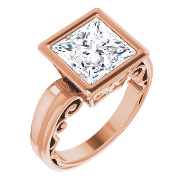 10K Rose Gold Customizable Bezel-set Princess/Square Cut Solitaire with Wide 3-sided Band