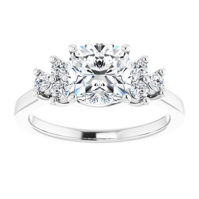 Cubic Zirconia Engagement Ring- The Gwendolyn (Customizable Cushion Cut 7-stone Prong-Set Design)