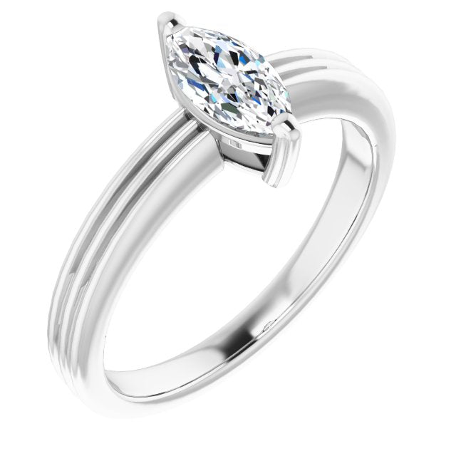 10K White Gold Customizable Marquise Cut Solitaire with Double-Grooved Band