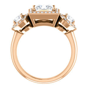 Cubic Zirconia Engagement Ring- The Justine (Customizable Princess Cut Center 3-Stone Halo-Style)