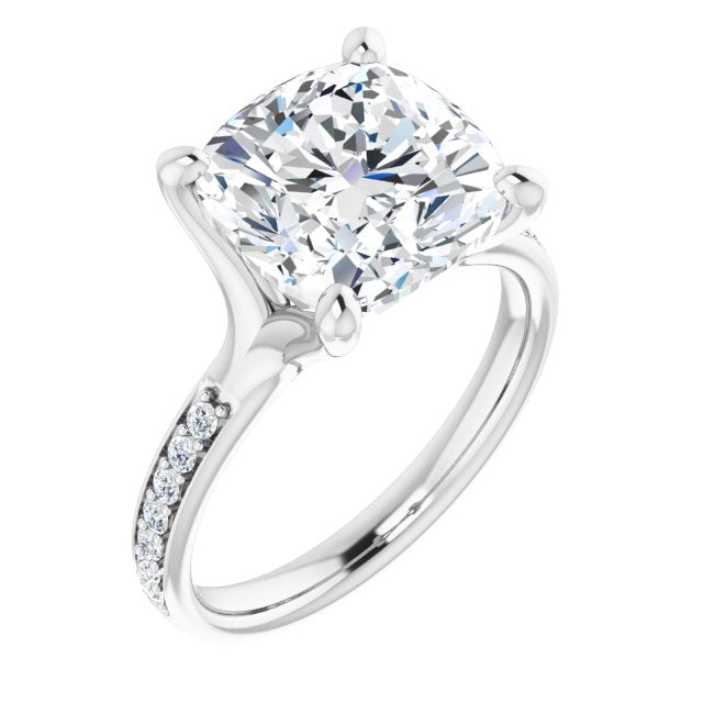 10K White Gold Customizable Heavy Prong-Set Cushion Cut Style with Round Cut Band Accents