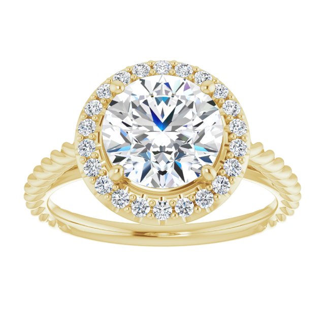 Cubic Zirconia Engagement Ring- The Shiori (Customizable Cathedral-set Round Cut Design with Halo and Twisty Rope Band)
