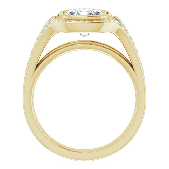 Cubic Zirconia Engagement Ring- The Paola (Customizable Cathedral-Bezel Cushion Cut Design with Wide Triple-Split-Pavé Band)