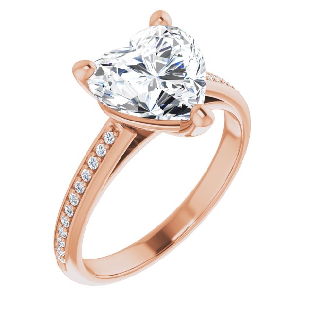 10K Rose Gold Customizable Cathedral-set Heart Cut Style with Shared Prong Band