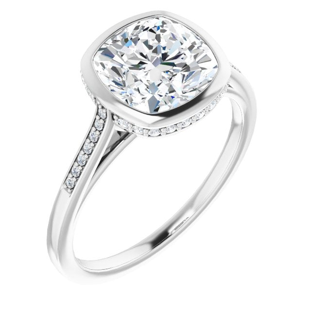 10K White Gold Customizable Cathedral-Bezel Cushion Cut Style with Under-halo and Shared Prong Band