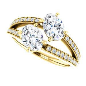 Cubic Zirconia Engagement Ring- The Valentina (Customizable 2-stone Double Oval Cut Design with Wide Split-Pavé Band)