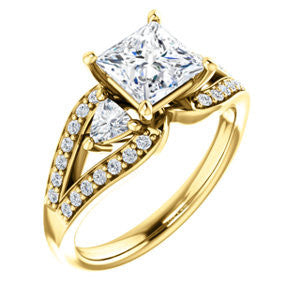 CZ Wedding Set, featuring The Karen engagement ring (Customizable Enhanced 3-stone Design with Princess Cut Center, Dual Trillion Accents and Wide Pavé-Split Band)