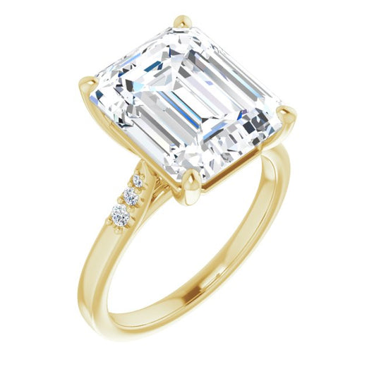 10K Yellow Gold Customizable 7-stone Emerald/Radiant Cut Cathedral Style with Triple Graduated Round Cut Side Stones