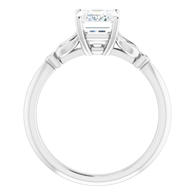 Cubic Zirconia Engagement Ring- The Dayanny (Customizable 3-stone Emerald Cut Design with Thin Band and Twin Round Bezel Side Stones)