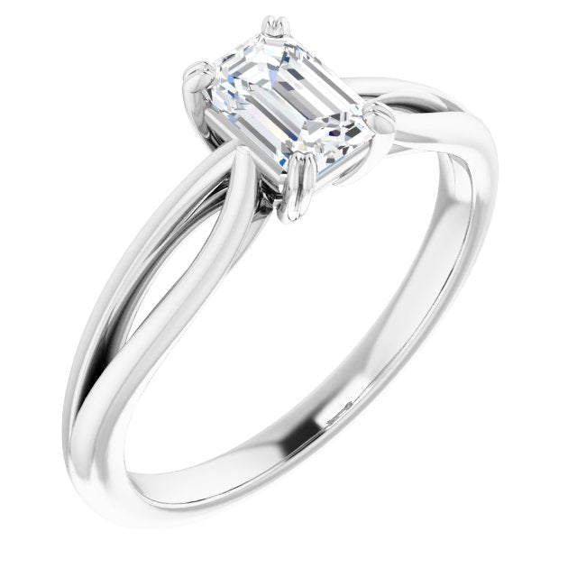 10K White Gold Customizable Emerald/Radiant Cut Solitaire with Wide-Split Band