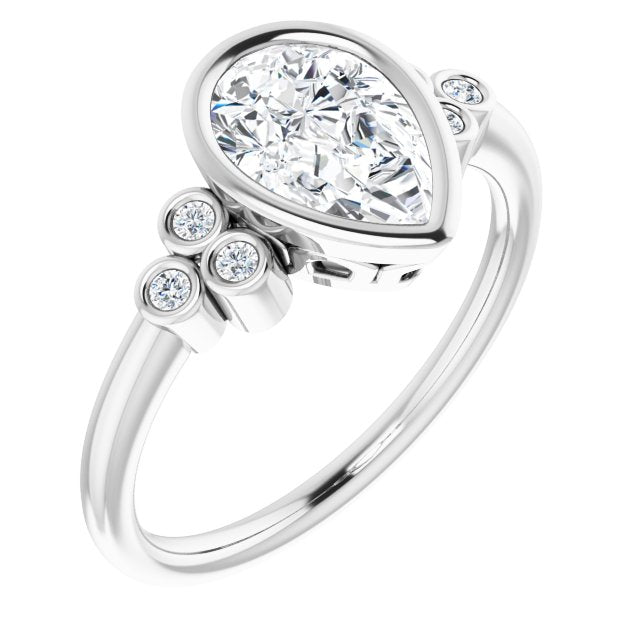 10K White Gold Customizable 7-stone Pear Cut Style with Triple Round-Bezel Accent Cluster Each Side