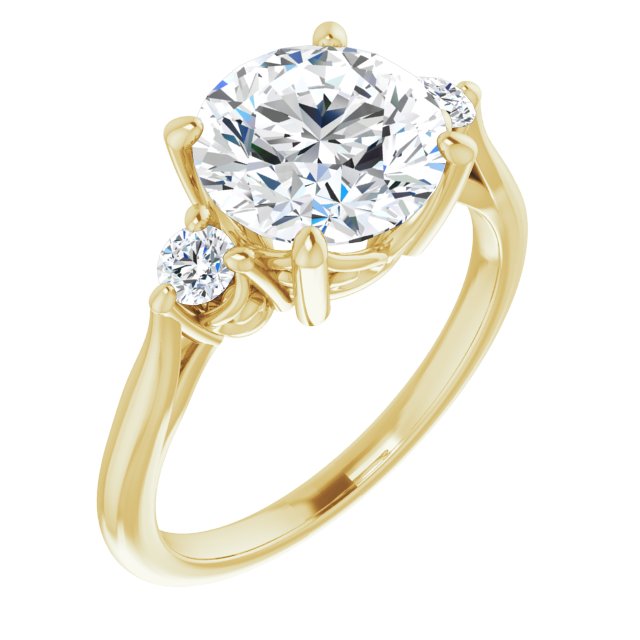 18K Yellow Gold Customizable Three-stone Round Cut Design with Small Round Accents and Vintage Trellis/Basket