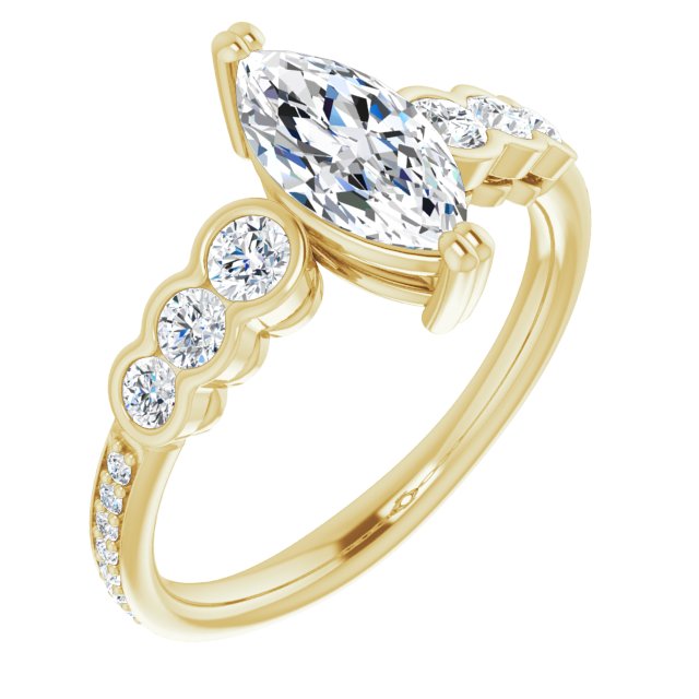 10K Yellow Gold Customizable Marquise Cut 7-stone Style Enhanced with Bezel Accents and Shared Prong Band