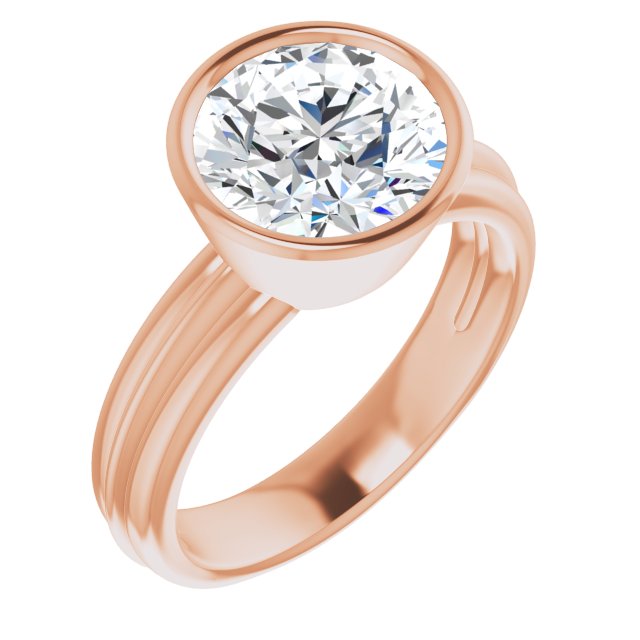 18K Rose Gold Customizable Bezel-set Round Cut Solitaire with Grooved Band