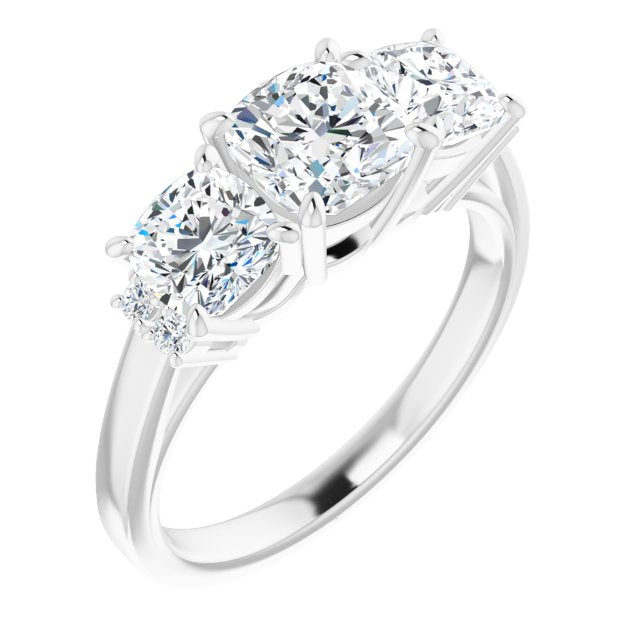 10K White Gold Customizable Triple Cushion Cut Design with Quad Vertical-Oriented Round Accents