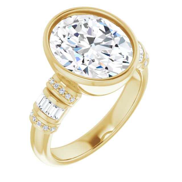 10K Yellow Gold Customizable Bezel-set Oval Cut Setting with Wide Sleeve-Accented Band