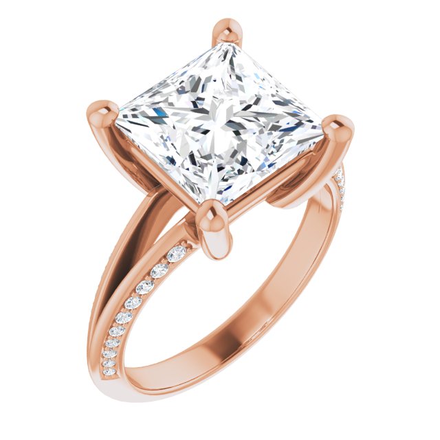 10K Rose Gold Customizable Princess/Square Cut Center with 4-sided-Accents Knife-Edged Split-Band