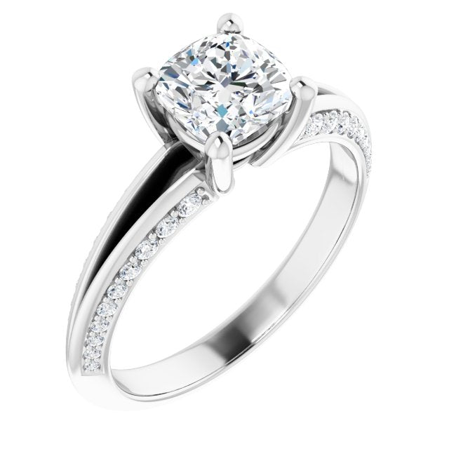 10K White Gold Customizable Cushion Cut Center with 4-sided-Accents Knife-Edged Split-Band