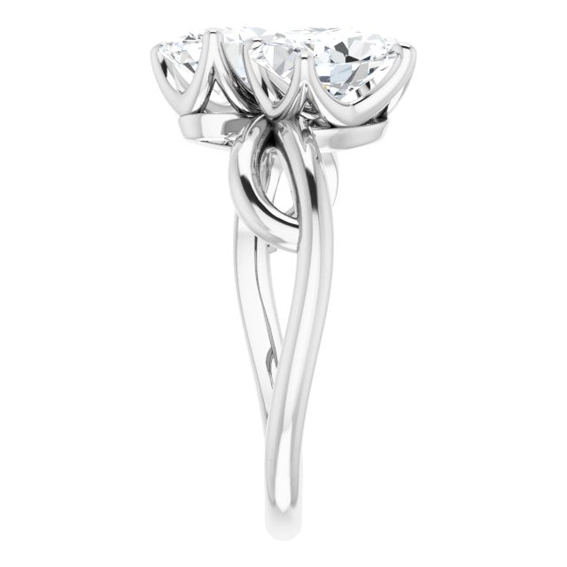 Cubic Zirconia Engagement Ring- The Chyna (Customizable 2-stone Oval Cut Artisan Style with Wide, Infinity-inspired Split Band)