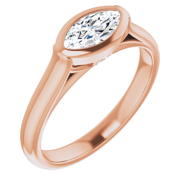 10K Rose Gold Customizable Cathedral-Bezel Marquise Cut 7-stone "Semi-Solitaire" Design