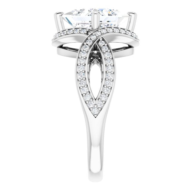Cubic Zirconia Engagement Ring- The Gwenyth (Customizable Princess/Square Cut Design with Twisting, Infinity-Shared Prong Split Band and Bypass Semi-Halo)