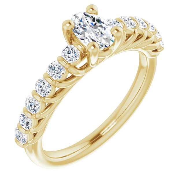 10K Yellow Gold Customizable Oval Cut Style with Round Bar-set Accents