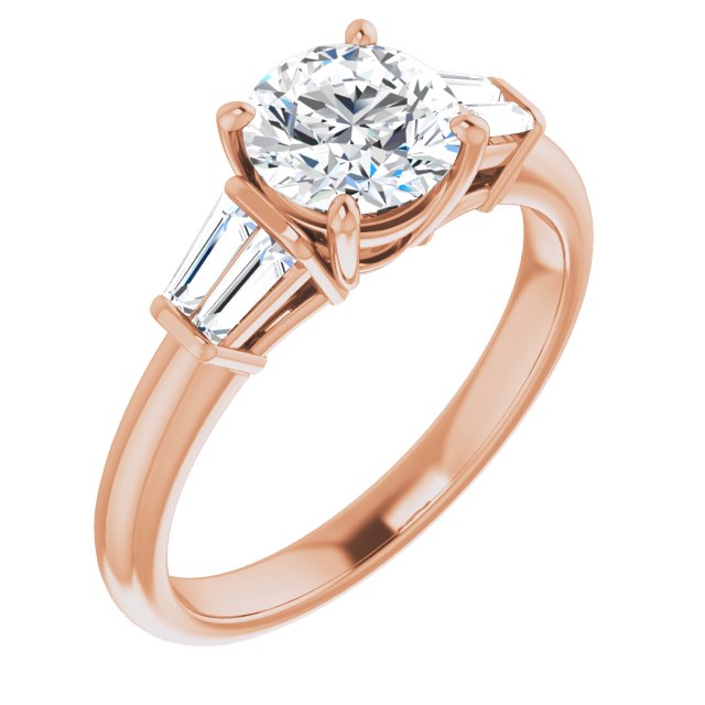 10K Rose Gold Customizable 5-stone Round Cut Style with Quad Tapered Baguettes