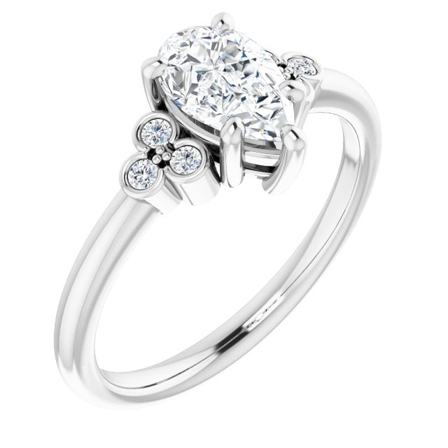 14K White Gold Customizable 7-stone Pear Cut Center with Round-Bezel Side Stones