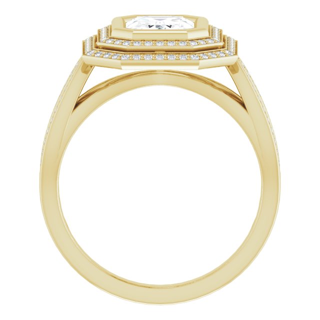 Cubic Zirconia Engagement Ring- The Eliana (Customizable Bezel-set Radiant Cut Style with Double Halo and Split Shared Prong Band)