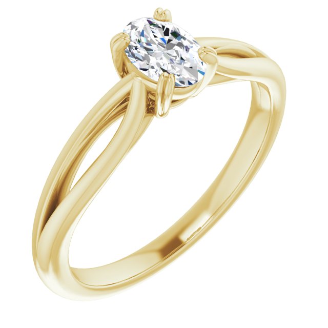 10K Yellow Gold Customizable Oval Cut Solitaire with Wide-Split Band