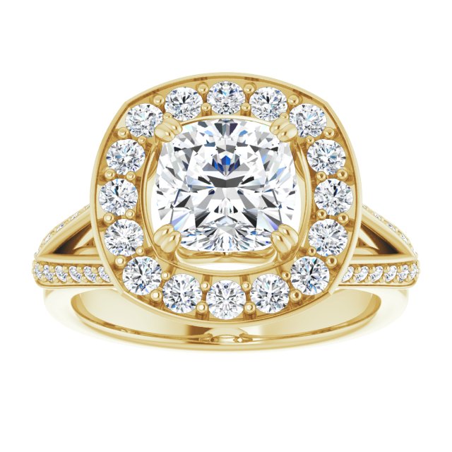Cubic Zirconia Engagement Ring- The Darsha (Customizable Cushion Cut Center with Large-Accented Halo and Split Shared Prong Band)