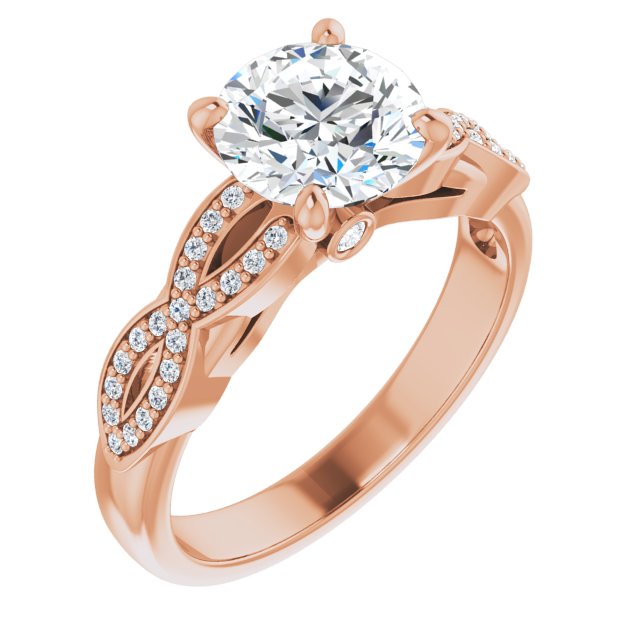 10K Rose Gold Customizable Round Cut Design featuring Infinity Pavé Band and Round-Bezel Peekaboos