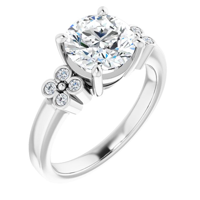14K White Gold Customizable 9-stone Design with Round Cut Center and Complementary Quad Bezel-Accent Sets