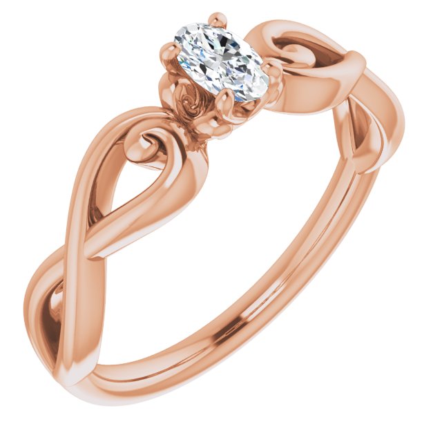 10K Rose Gold Customizable Oval Cut Solitaire Design with Tapered Infinity-symbol Split-band