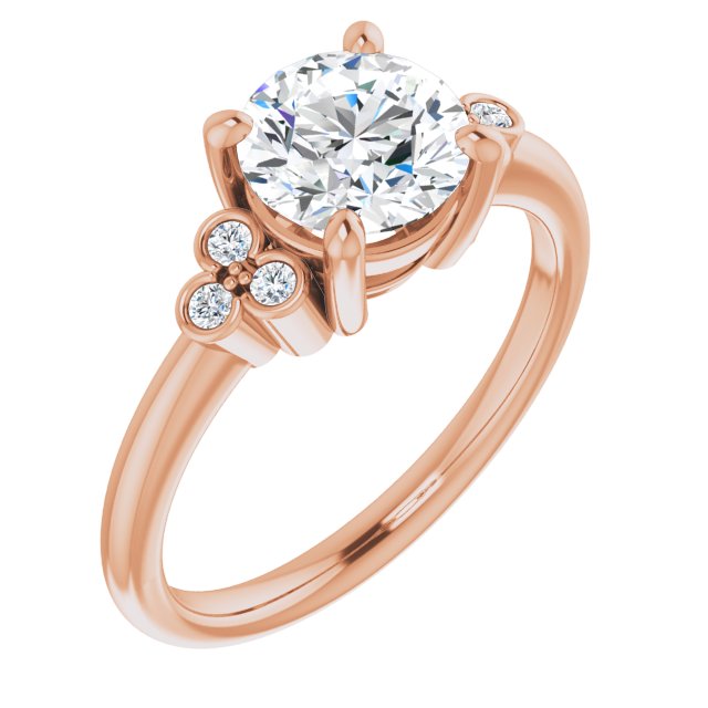 10K Rose Gold Customizable 7-stone Round Cut Center with Round-Bezel Side Stones
