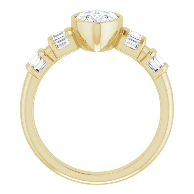 Cubic Zirconia Engagement Ring- The Astrid (Customizable Bezel-set Marquise Cut Design with Quad Horizontal Band Sleeves of Baguette Accents)