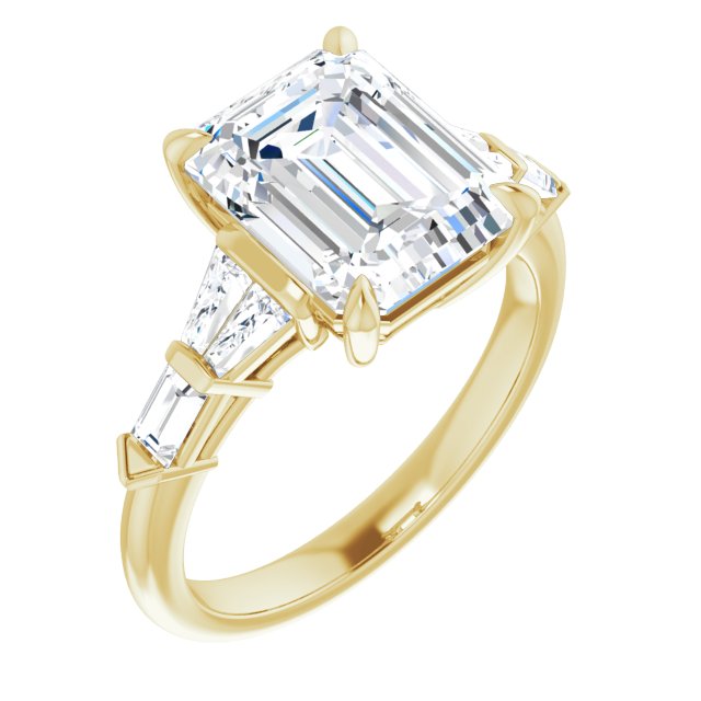 10K Yellow Gold Customizable 7-stone Design with Emerald/Radiant Cut Center and Baguette Accents