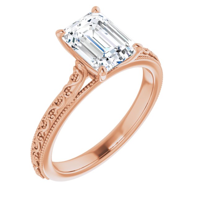 Cubic Zirconia Engagement Ring- The Conchita (Customizable Radiant Cut Solitaire with Delicate Milgrain Filigree Band)