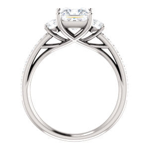 Cubic Zirconia Engagement Ring- The Kristin (Customizable Princess Cut 3-stone Design Enhanced with Pavé Band)