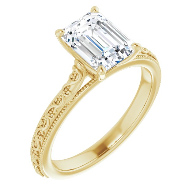 Cubic Zirconia Engagement Ring- The Conchita (Customizable Radiant Cut Solitaire with Delicate Milgrain Filigree Band)