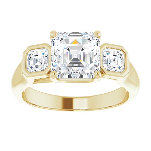Cubic Zirconia Engagement Ring- The Alana Marie (Customizable 3-stone Cathedral Asscher Cut Design with Twin Asscher Cut Side Stones)